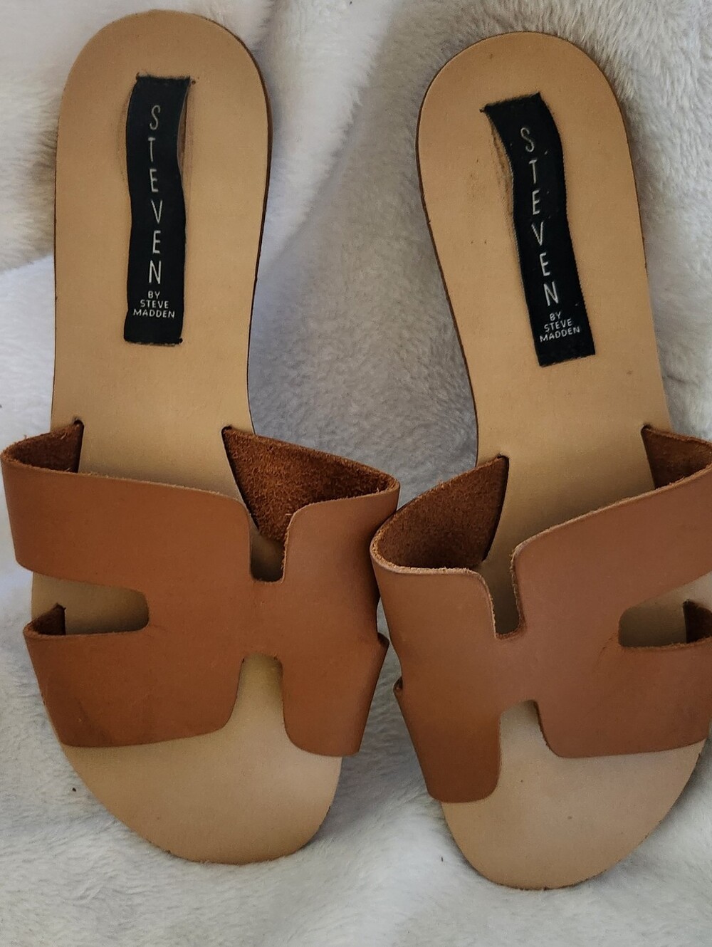 Steven By Steve Madden Cognac Leather Slide Sandals